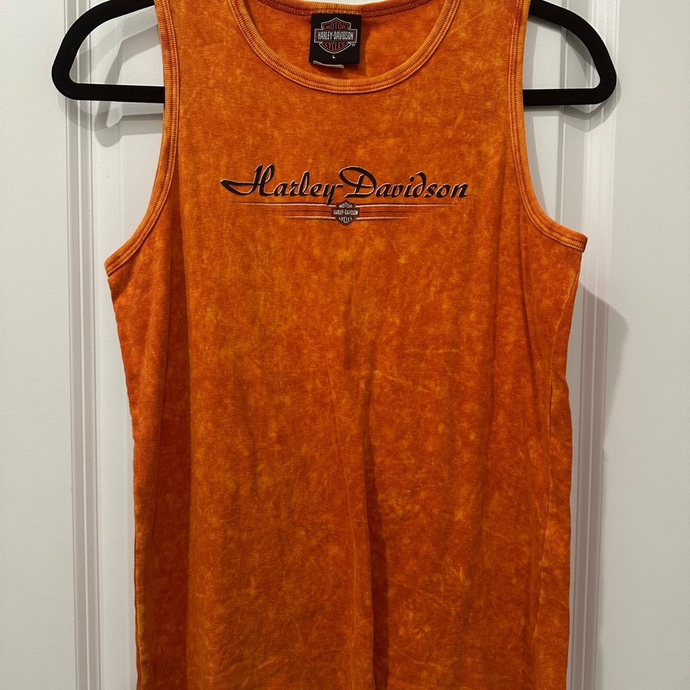 Harley-Davidson Orange Tank Top with Black Graphic